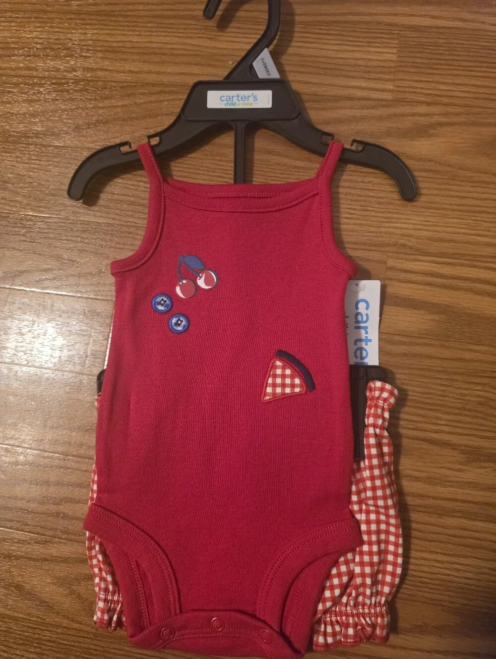Carter's Red Tank Onesie with Blue Button Detail